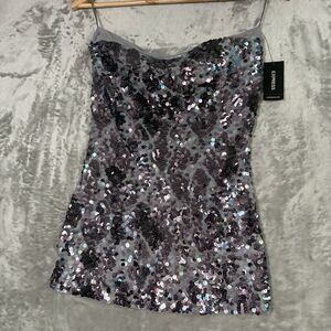 NWT Express Women’s Gray Sequin Strapless Party Tube Top Size S Y2K Glam